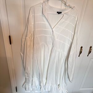 White Long Sleeve Ruffled Dress